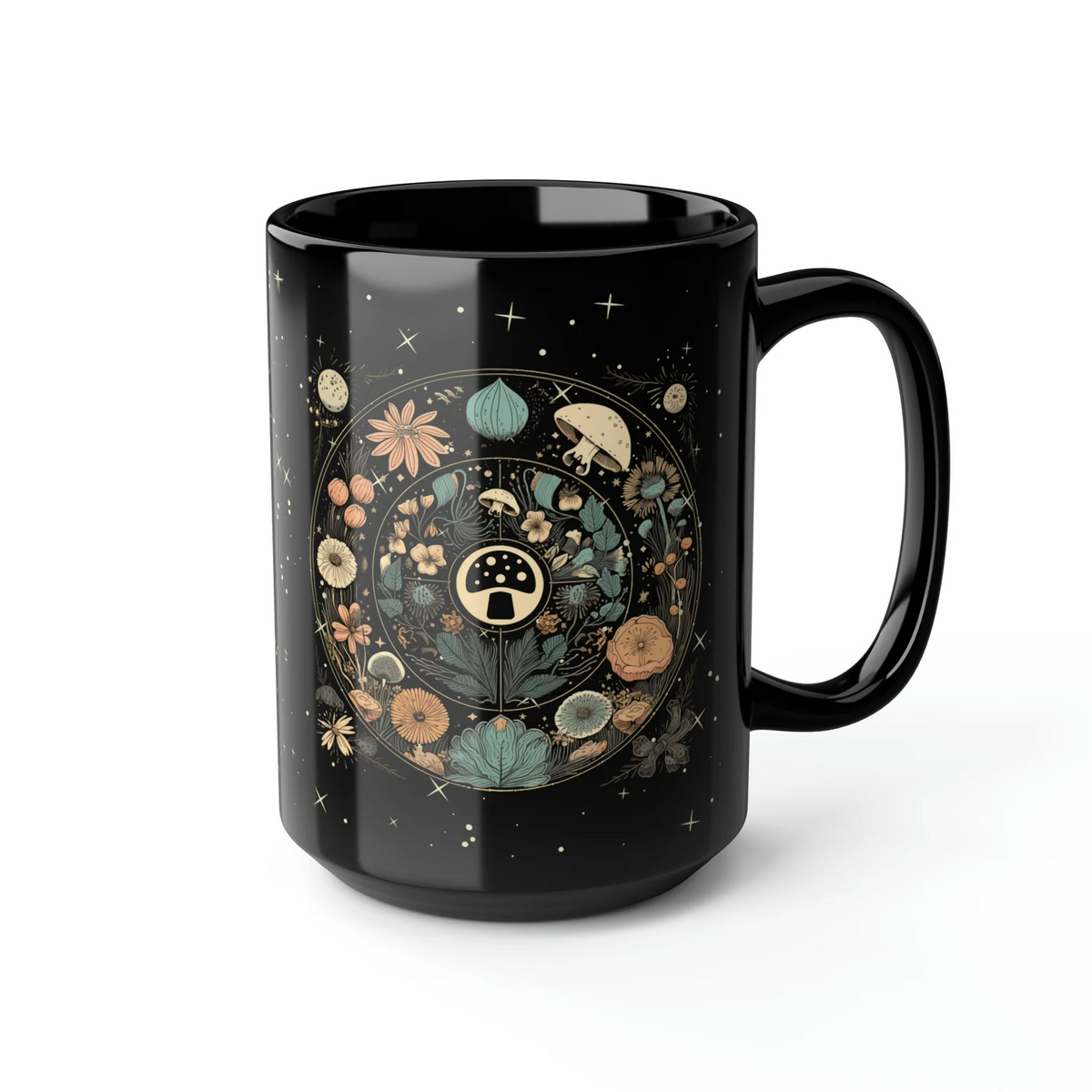 hippieartzone Mug - Boho Botanical Mushroom Floral Moon Coffee Mug.