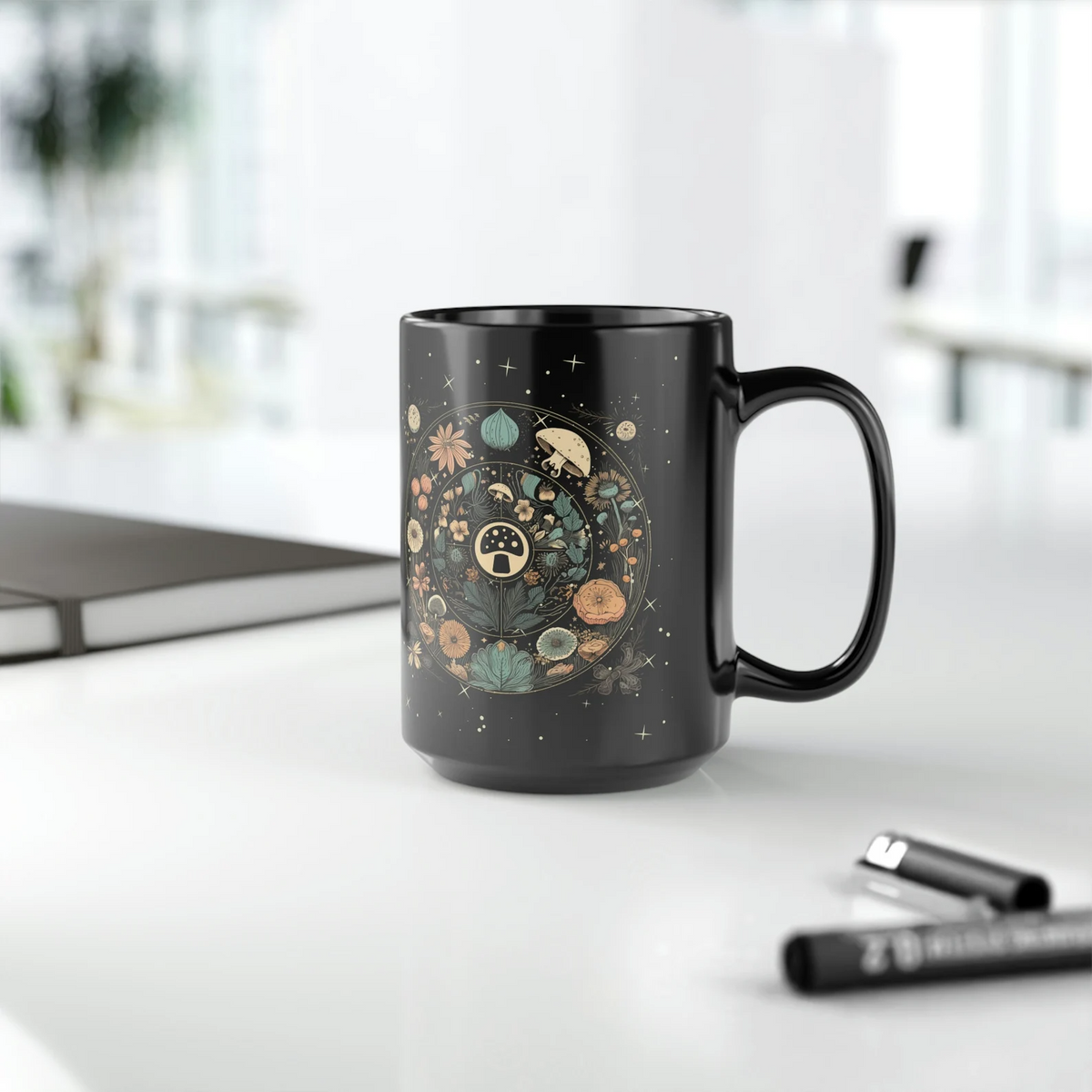 hippieartzone Mug - Boho Botanical Mushroom Floral Moon Coffee Mug.