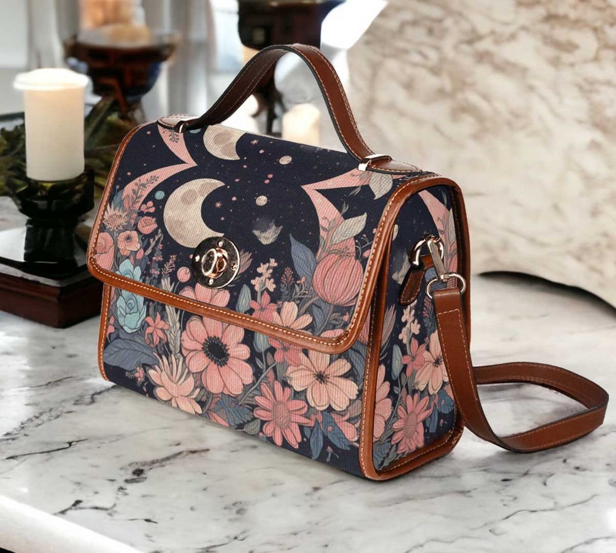 Women Floral Moon Ritual Witchy Satchel Bag For Boho Hippie