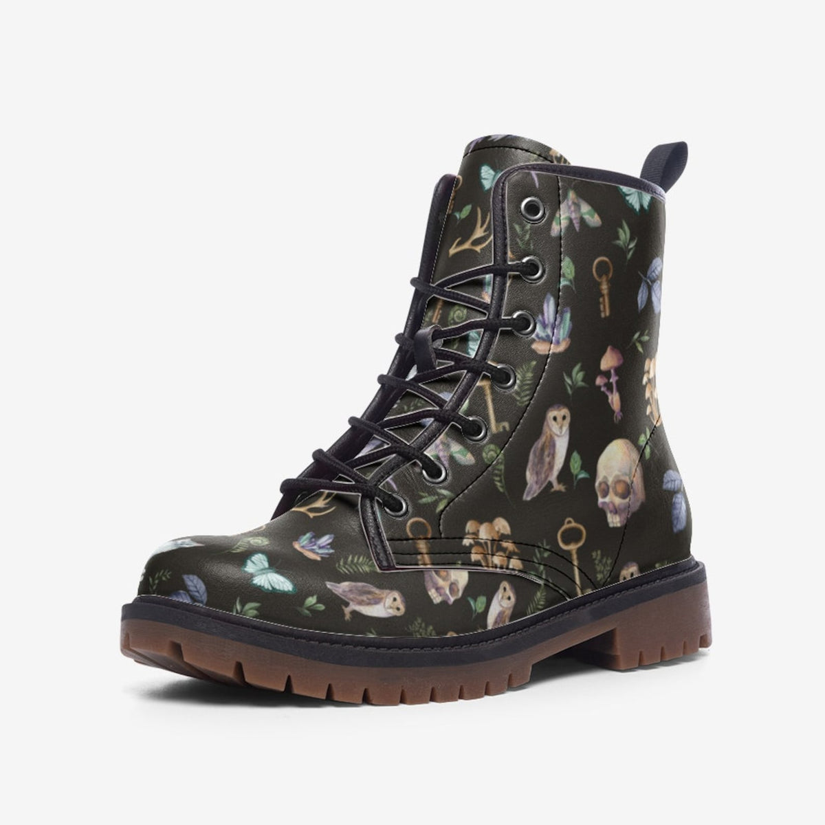 Hippie Art Zone -  Skull Witchy Things Vegan Leather Combat Boots