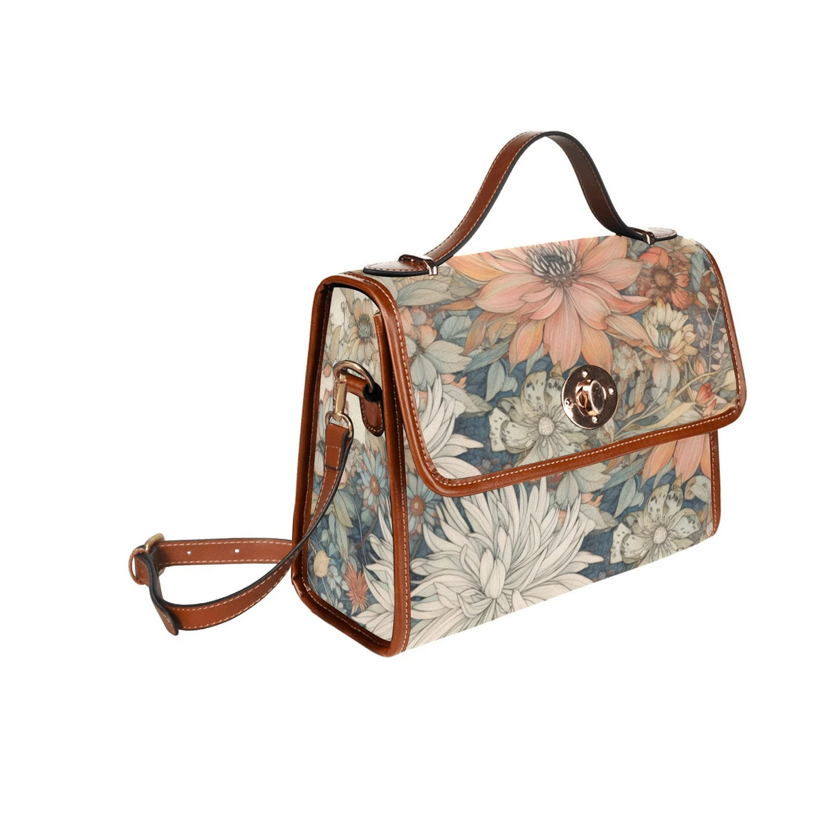 Women Japanese Watercolor Floral Witchy Satchel Handbag For Boho Hippie