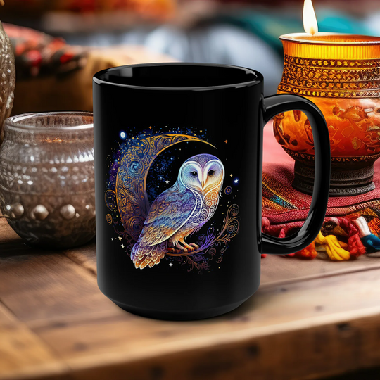 hippieartzone Mug - Celestial Style Electric Lunar Owl Coffee Mug.