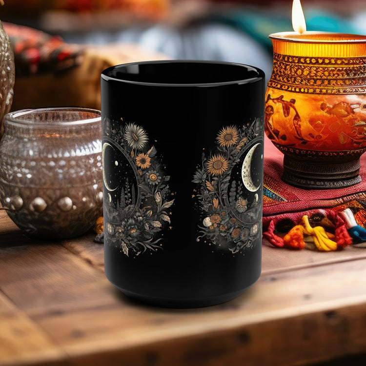 Copy of hippieartzone Mug - Alchemical Style Crescent MoonAAnd Wildflower Coffee Mug.