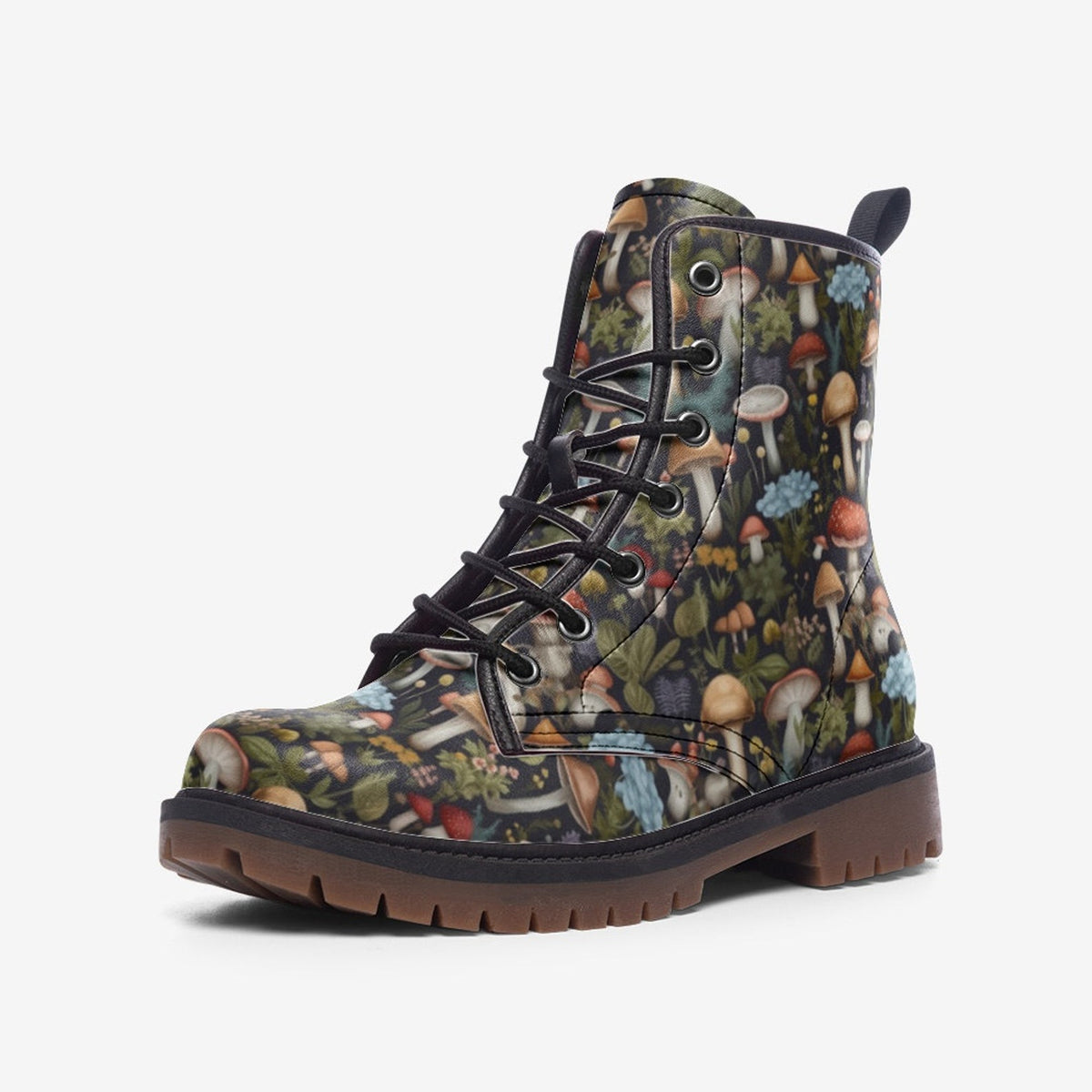 Hippie Art Zone - Woodland Mushrooms Combat Boots.