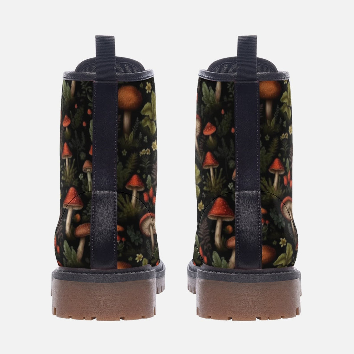 Hippie Art Zone - Dark Forest Mushrooms Vegan Combat Boots.