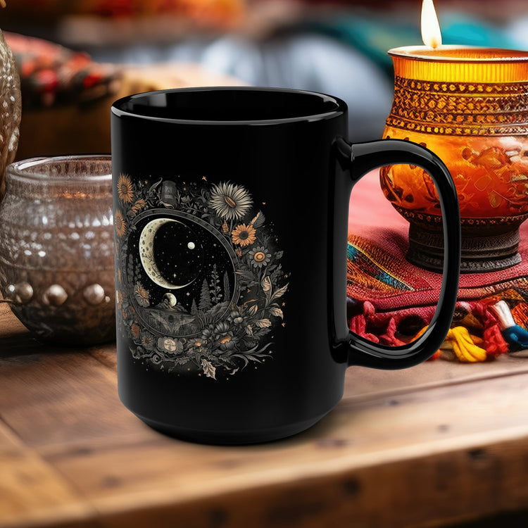 Copy of hippieartzone Mug - Alchemical Style Crescent MoonAAnd Wildflower Coffee Mug.