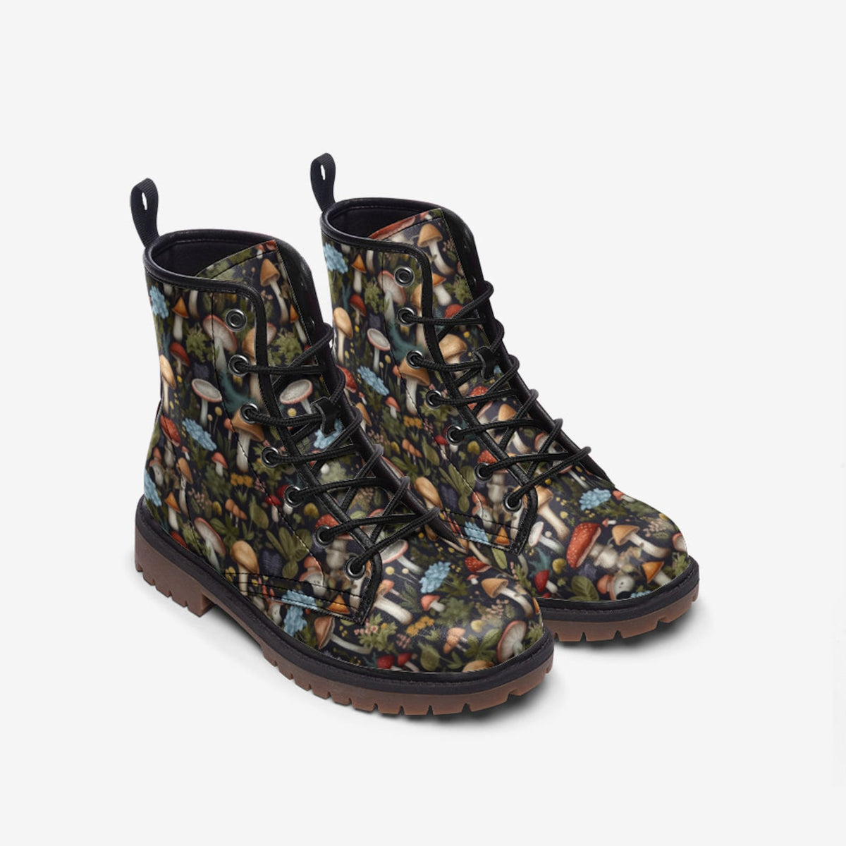 Hippie Art Zone - Woodland Mushrooms Combat Boots.