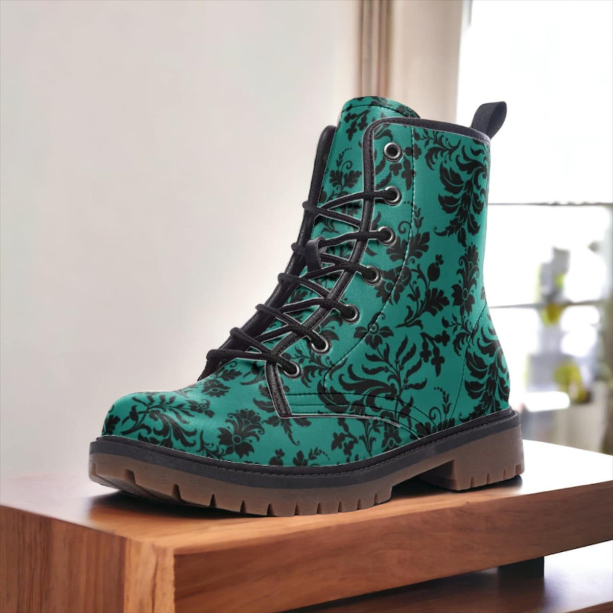 Hippie Art Zone - Teal Gothic Womens Combat Boots.