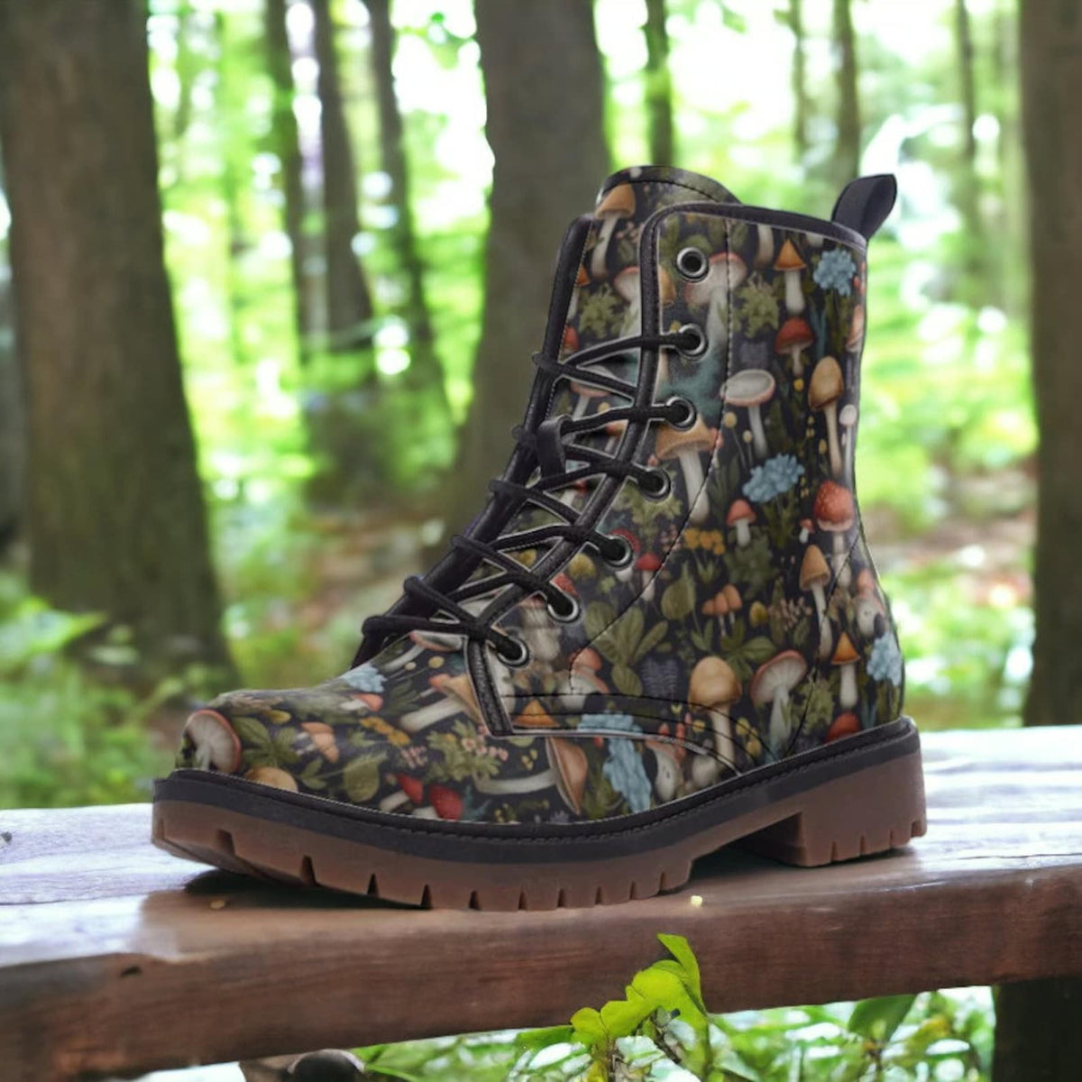 Hippie Art Zone - Woodland Mushrooms Combat Boots.