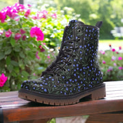 Hippie Art Zone - Blue Disty Floral Lace Up Boots.