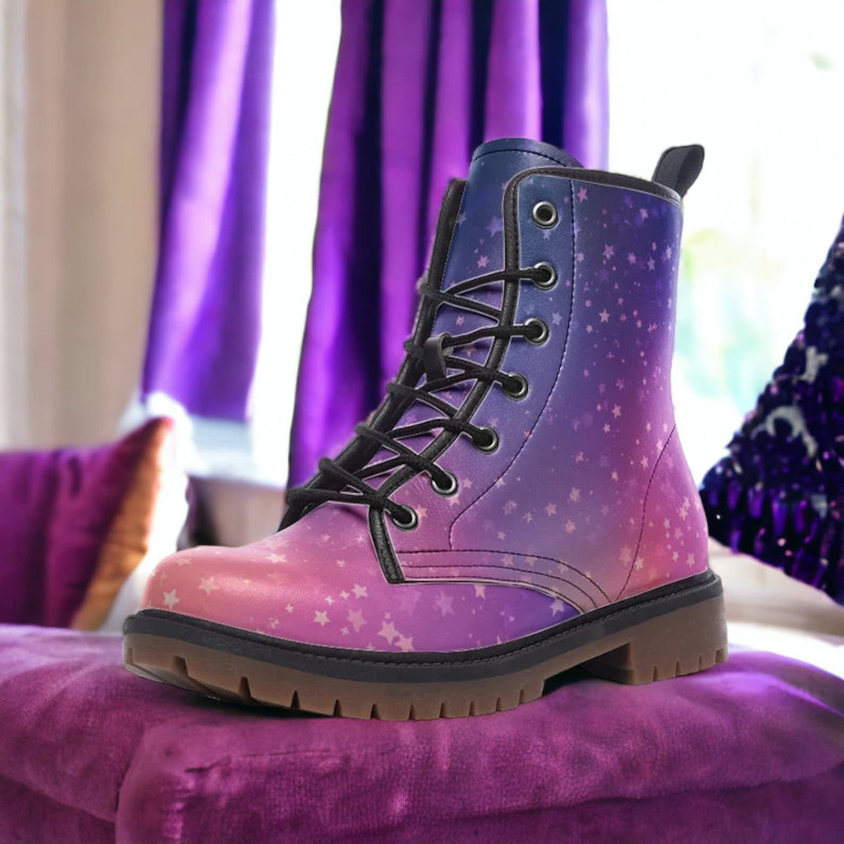 Hippie Art Zone - Pastel Galaxy Vegan Combat Boots.