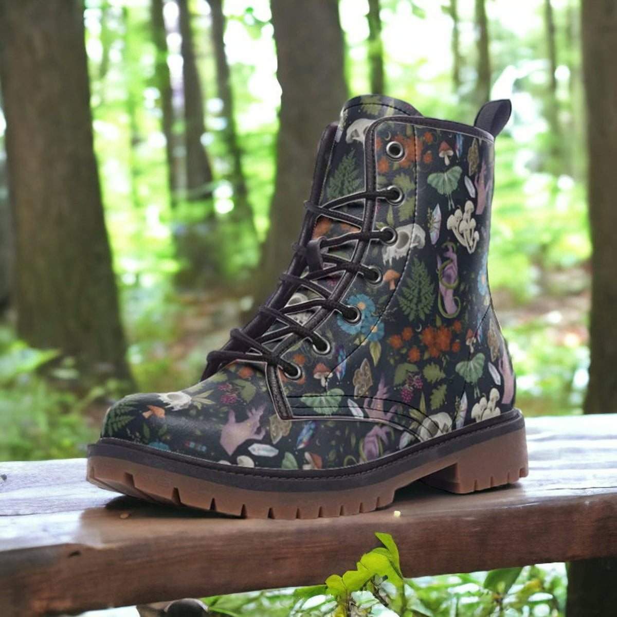 Hippie Art Zone - Goblincore Boots, Woodland Witch Floral Combat Boot.