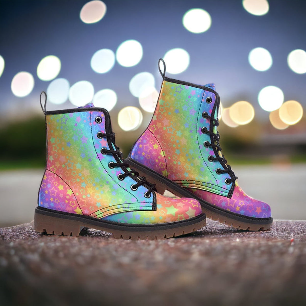 Hippie Art Zone - Pastel Rainbow Vegan Combat Boots.