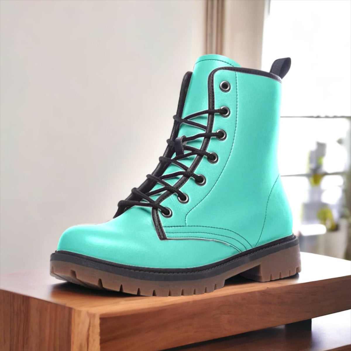 Hippie Art Zone - Aqua Blue Vegan Combat Boots.