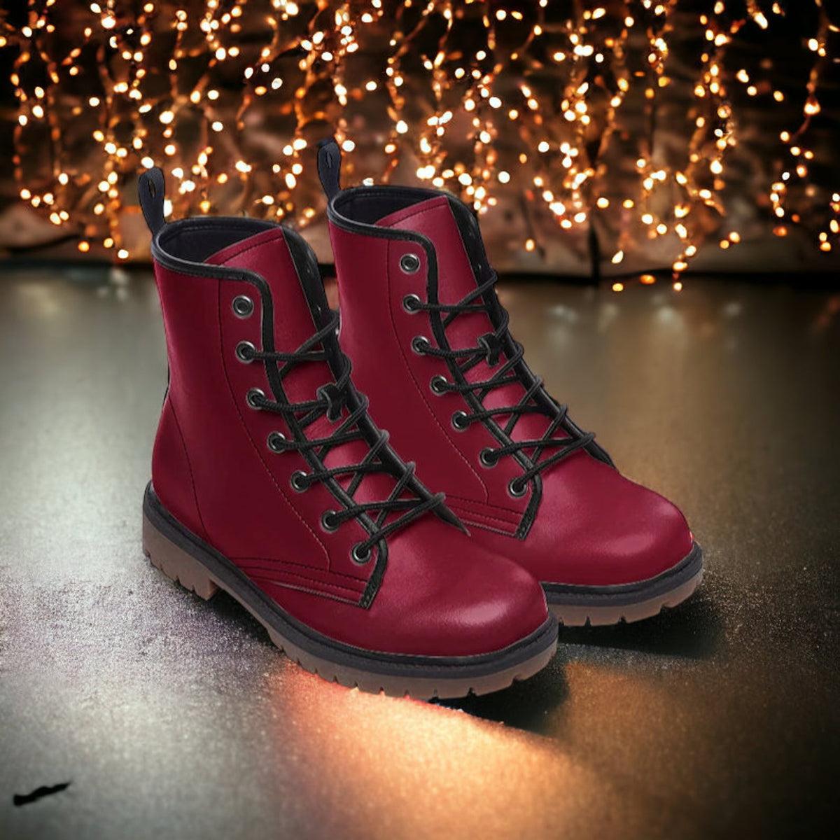 Hippie Art Zone - Cherry Red Vegan Combat Boots.