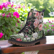 Hippie Art Zone - Vintage Roses Chintz Floral Vegan Combat Boots.