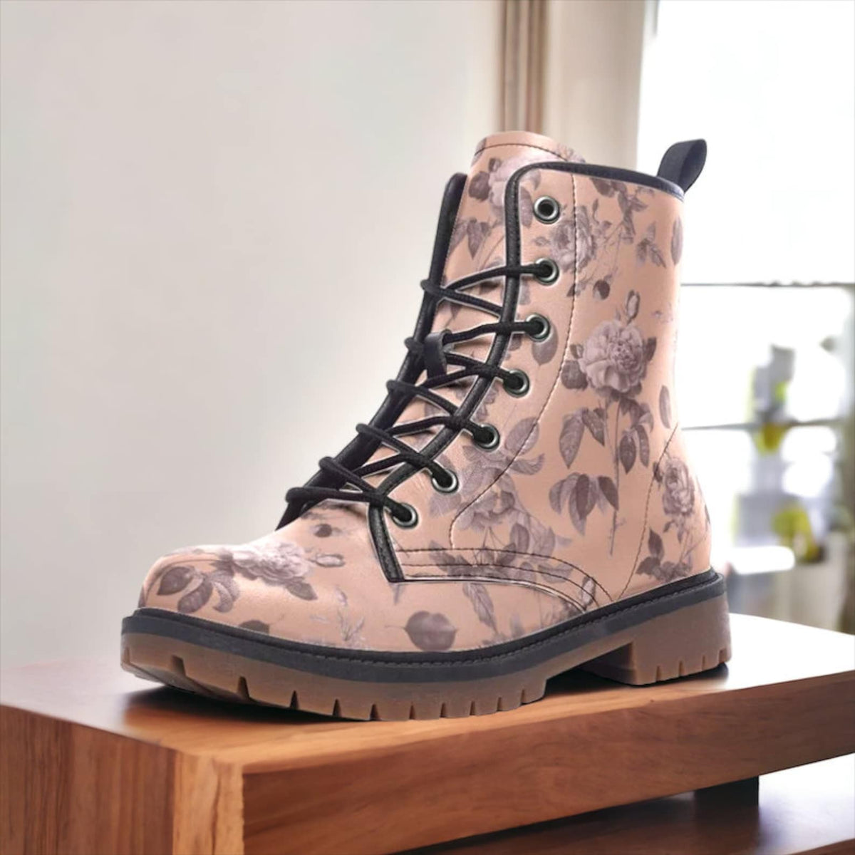 Hippie Art Zone - Dusty Rose Floral Vegan Boots.