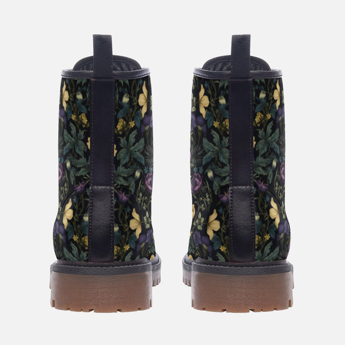 Hippie Art Zone - Dark Floral Vegan Leather Combat Boots.