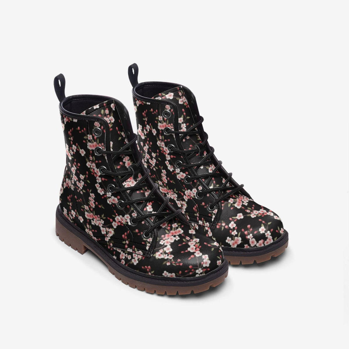 Hippie Art Zone - Cherry Blossoms Vegan Combat Boots.