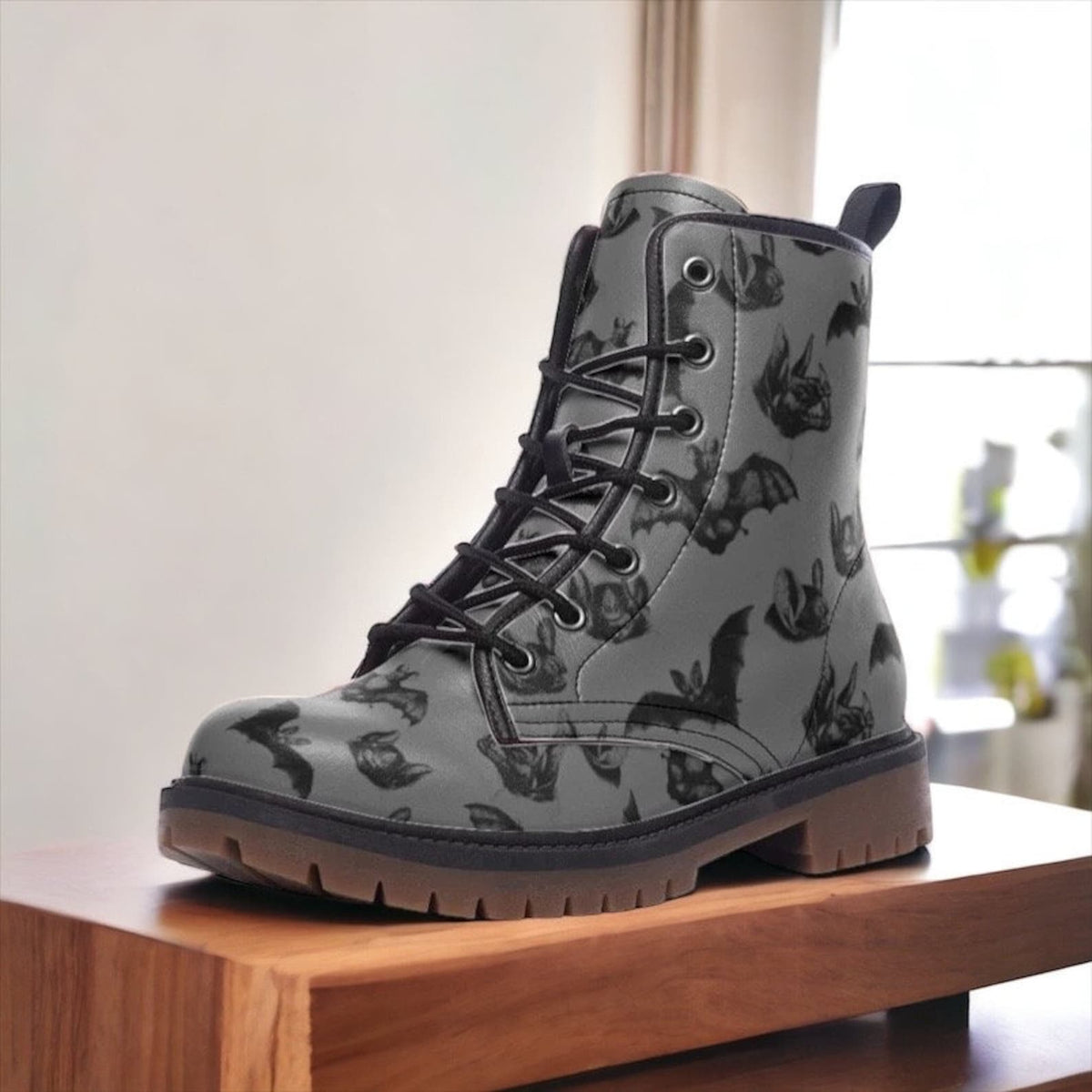 Hippie Art Zone - Gothic Bats Vegan Combat Boots.