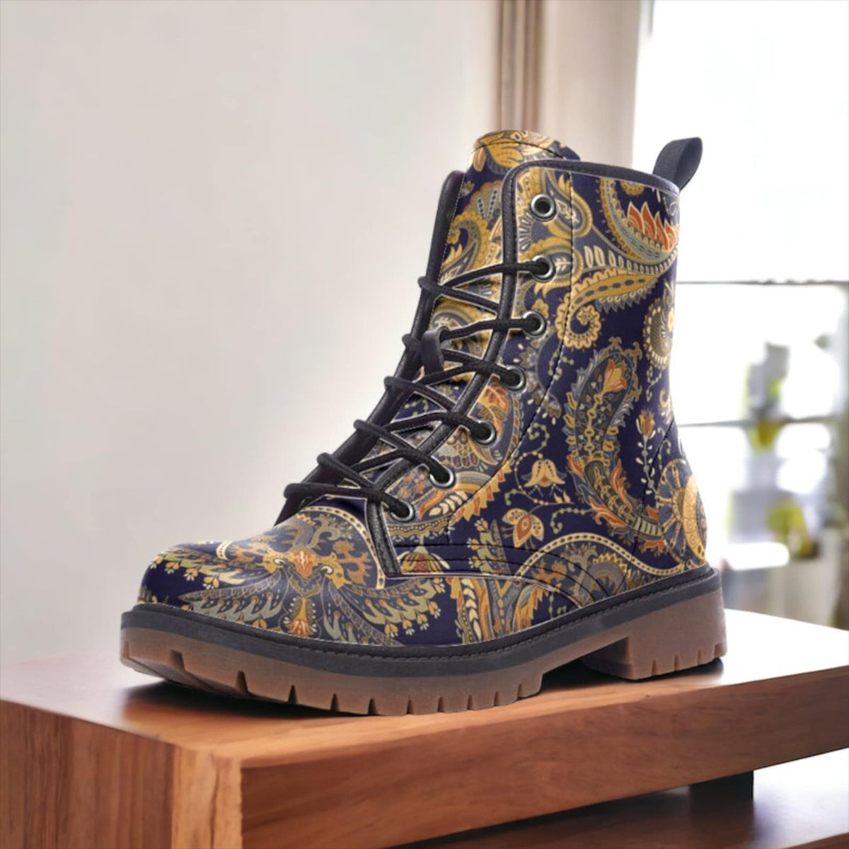 Hippie Art Zone - Dark Blue Floral Vegan Boots.