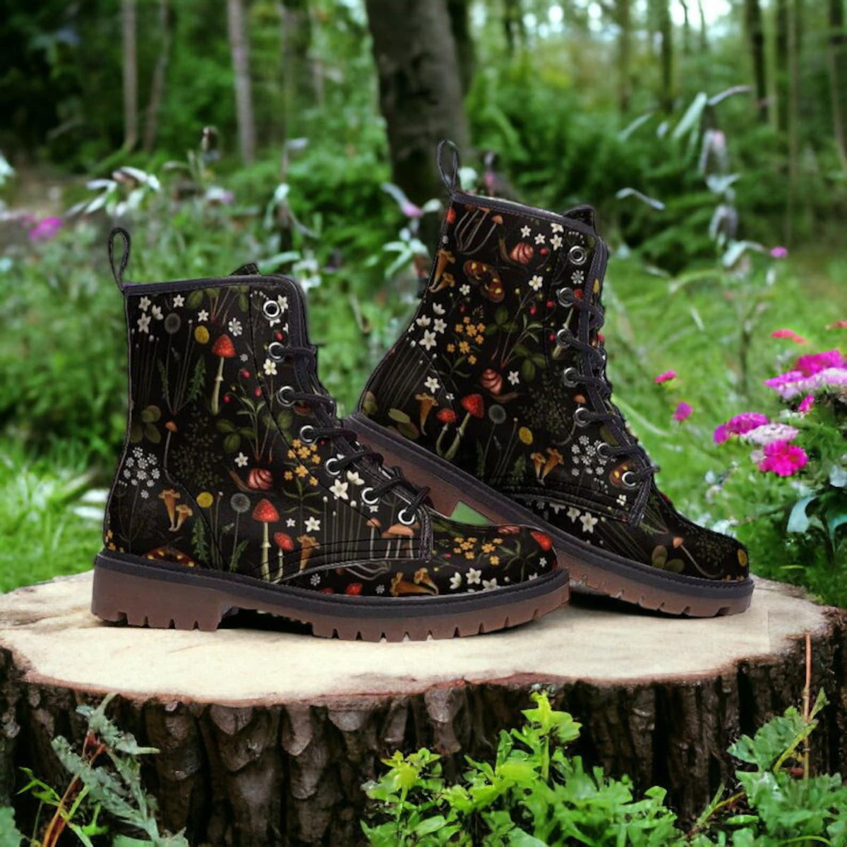 Hippie Art Zone - Faecore Mushroom Dark Forestcore Boots.