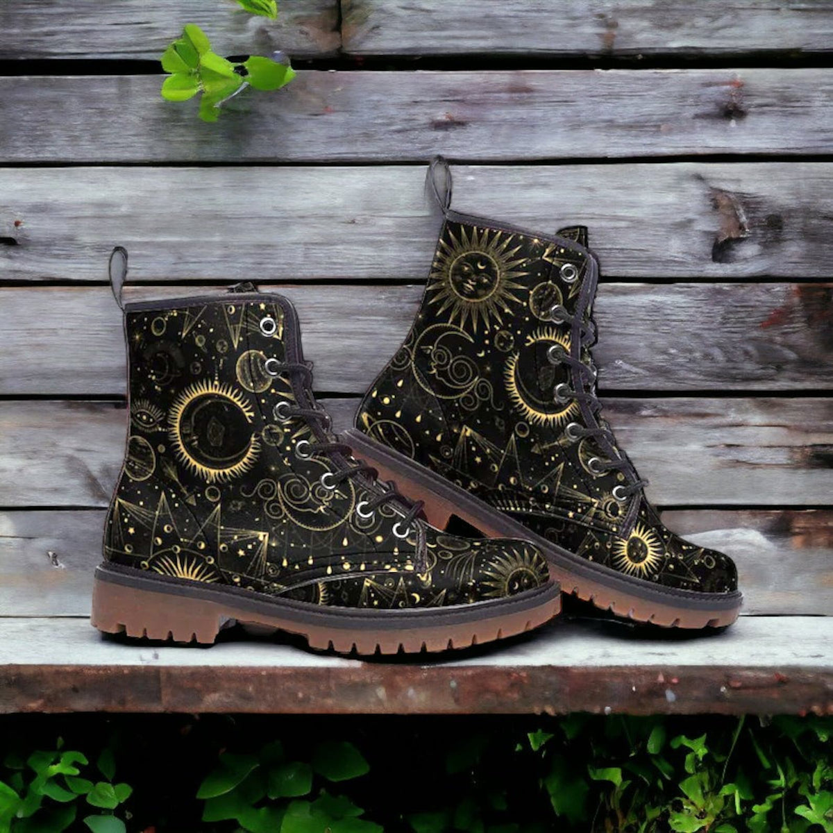 Hippie Art Zone - Zodiac Celestial Vegan Combat Boots.