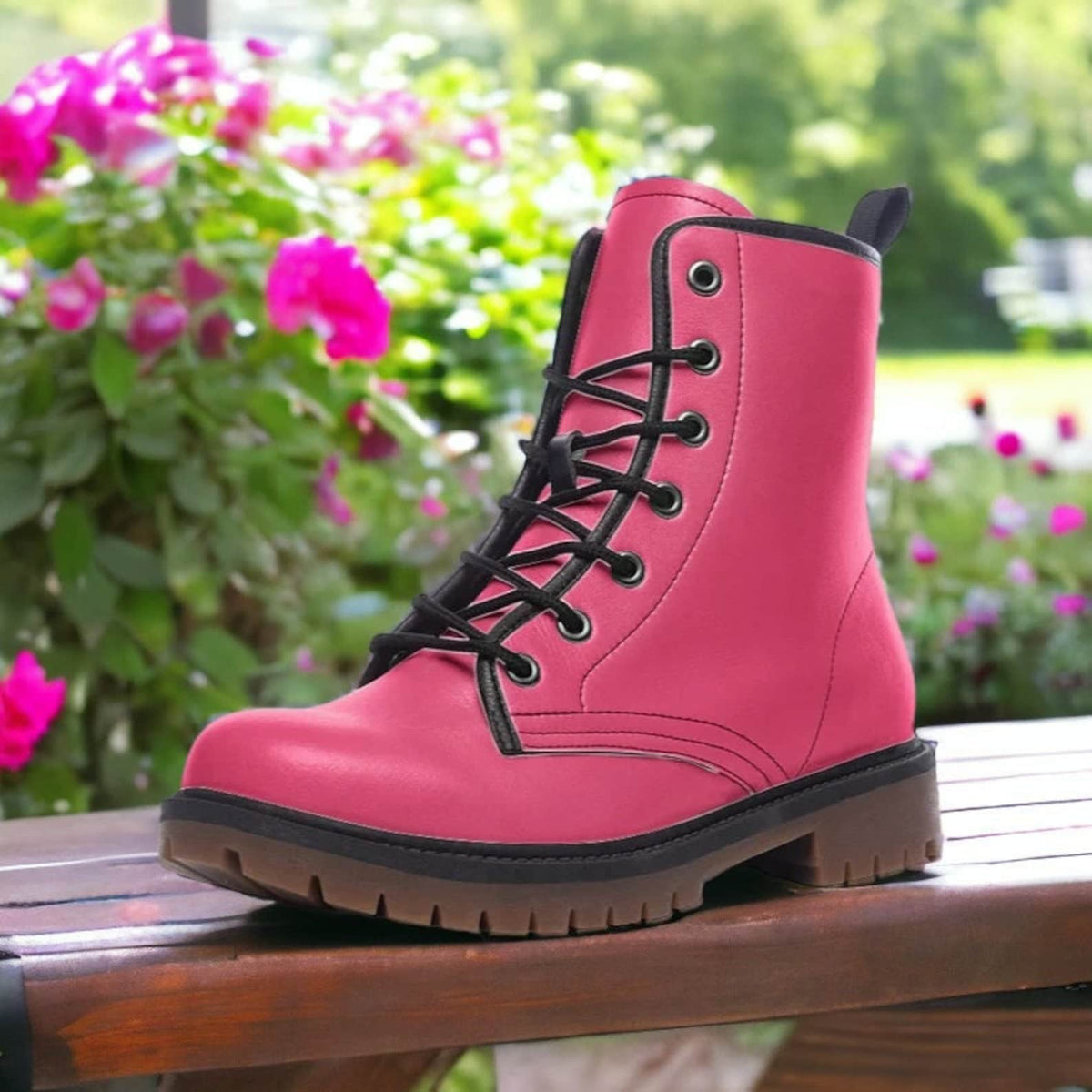 Hippie Art Zone - Hot Pink Vegan Combat Boots.