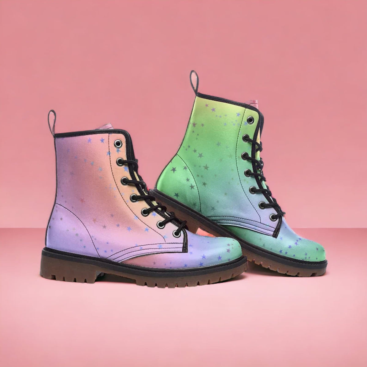 Hippie Art Zone - Pastel Rainbow Vegan Combat Boots.