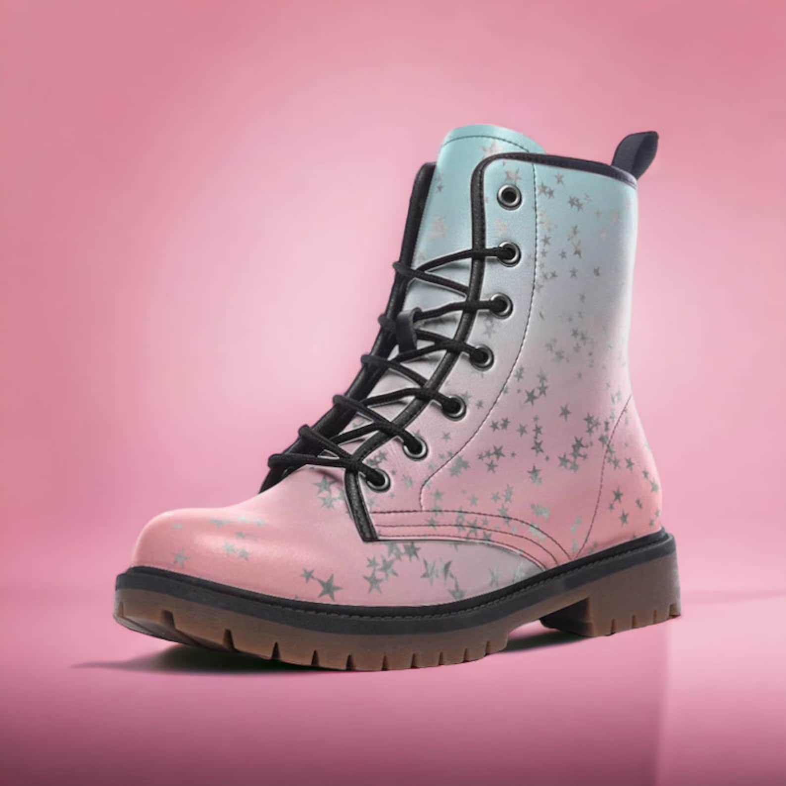 Hippie Art Zone - Pastel Pink & Blue Silver Stars Boots.