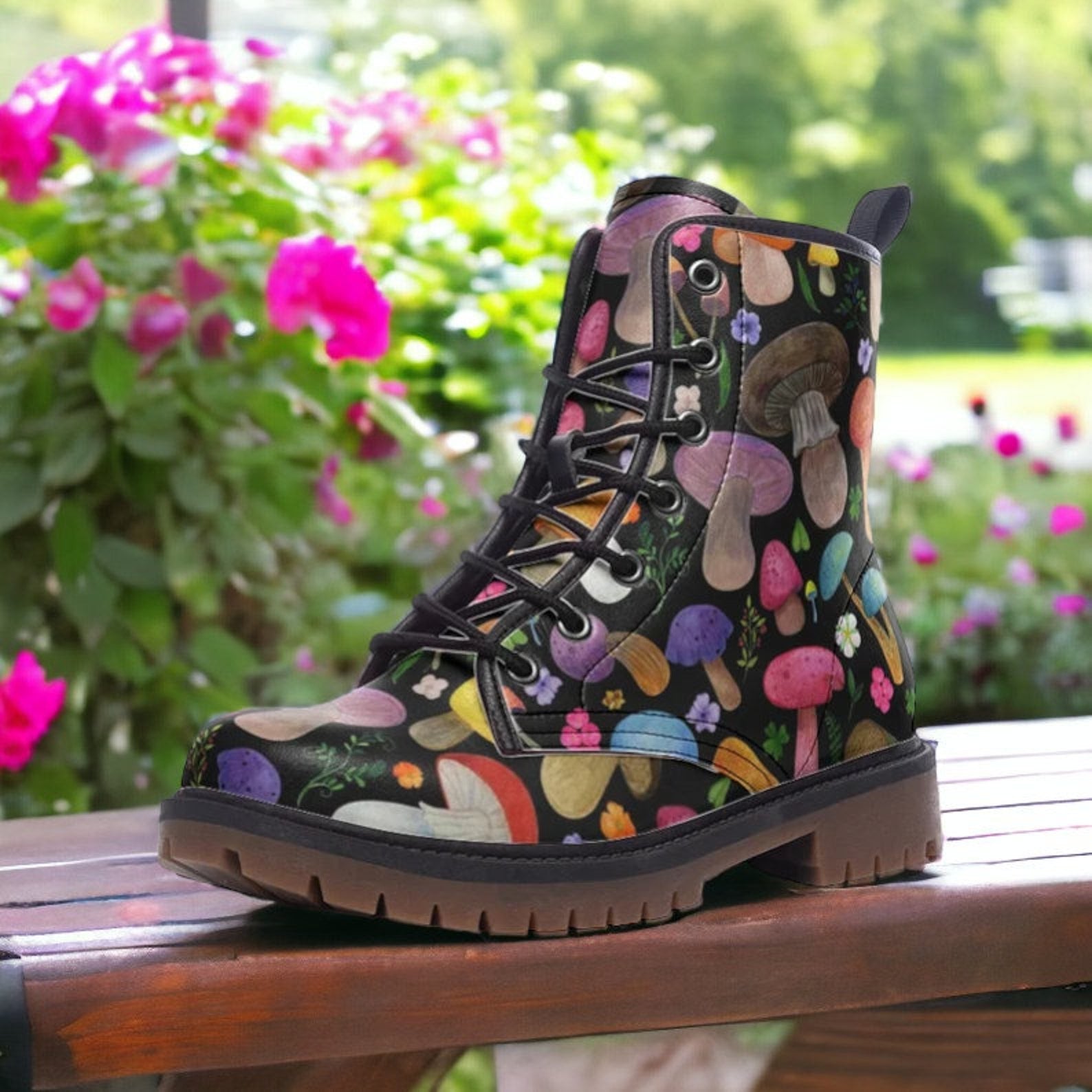 Hippie Art Zone - Trippy Mushroom Faux Leather Boots.