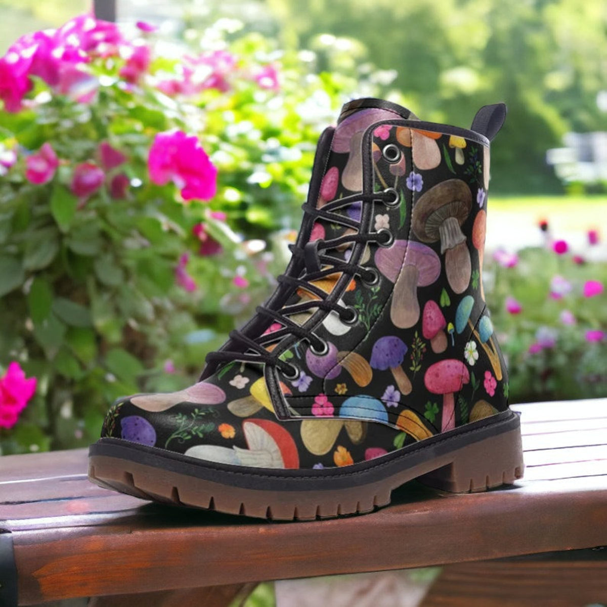 Hippie Art Zone - Trippy Mushroom Faux Leather Boots.