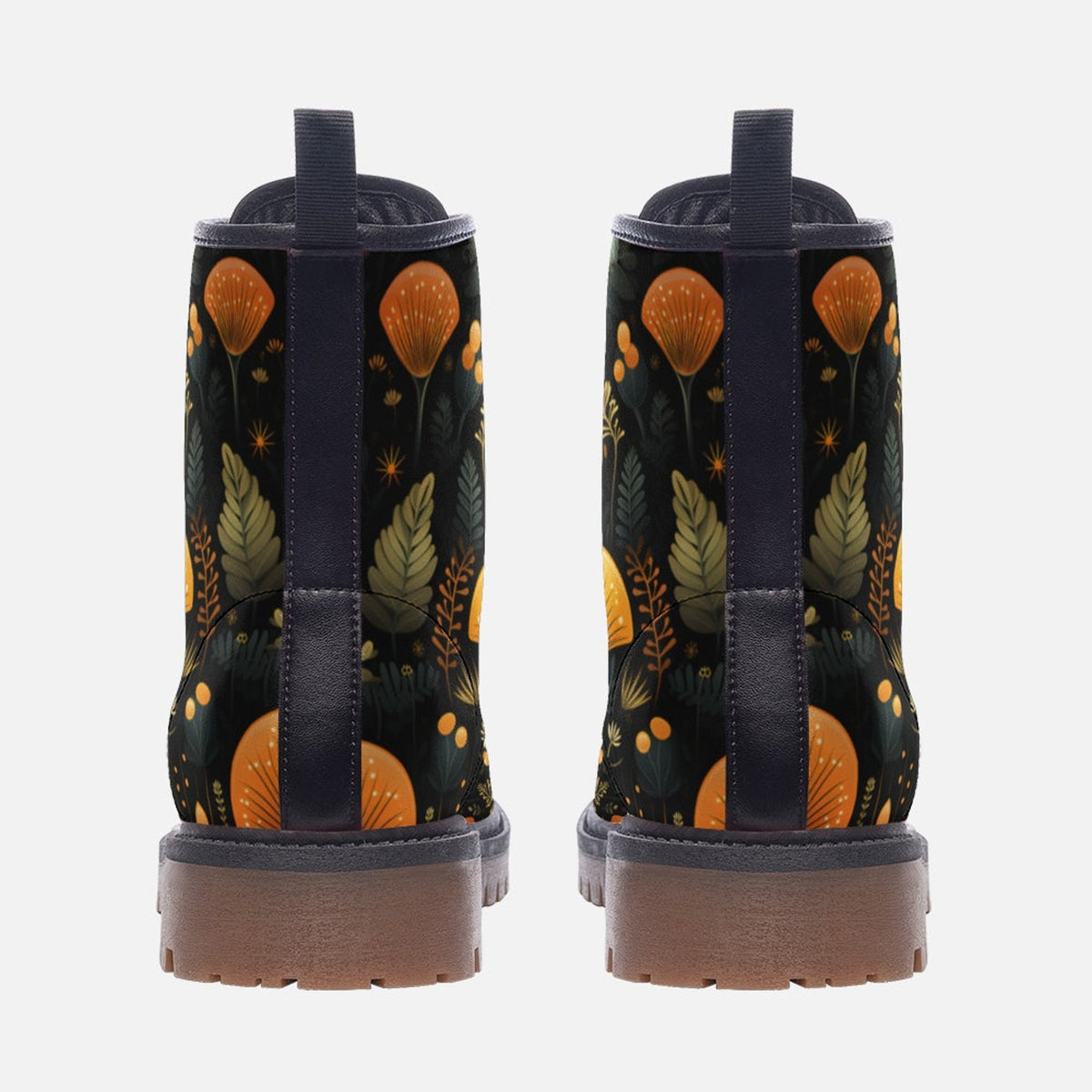 Hippie Art Zone - Boho Forest Mushrooms Ferns Combat Boots.