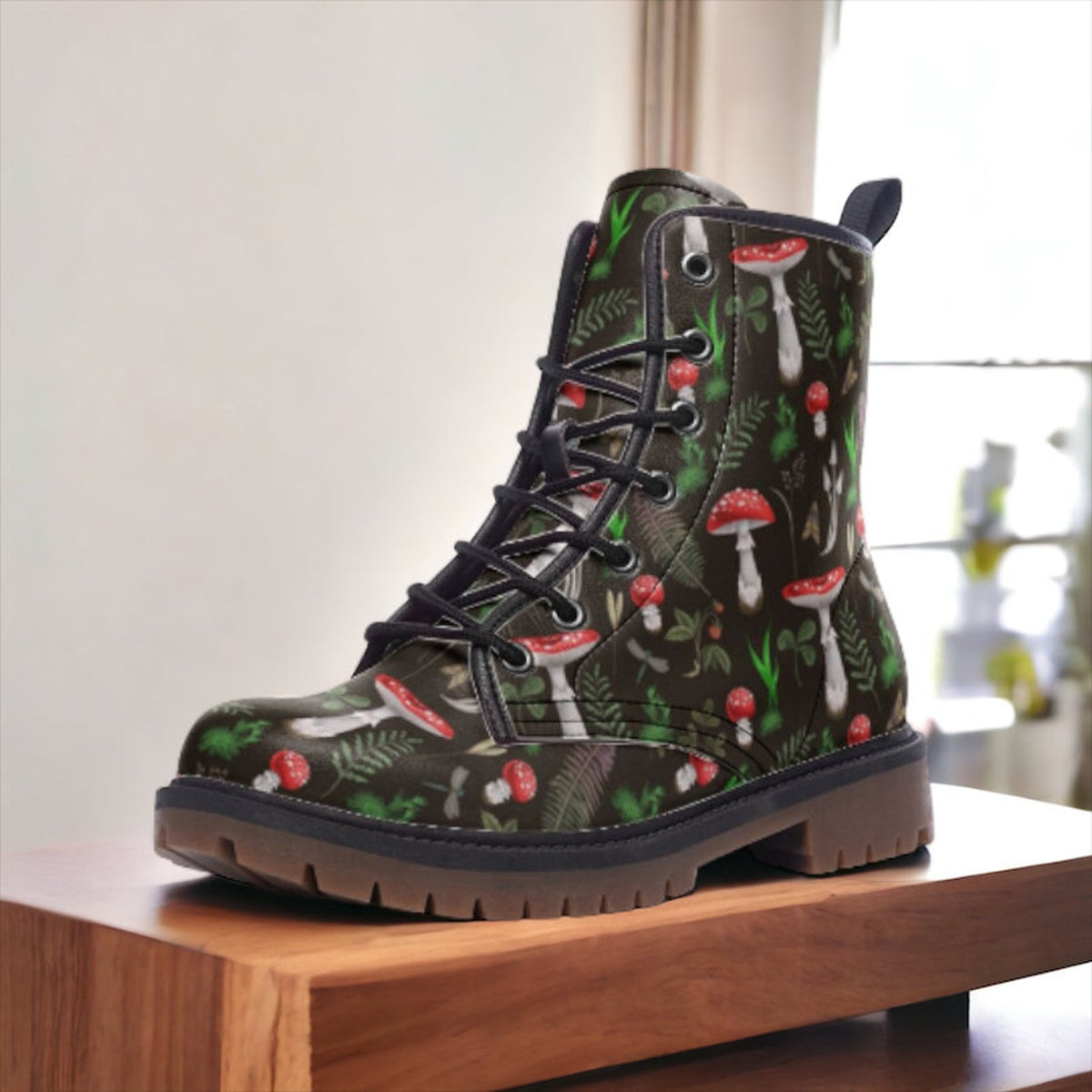 Hippie Art Zone - Amanita Mushrooms Combat Boots.