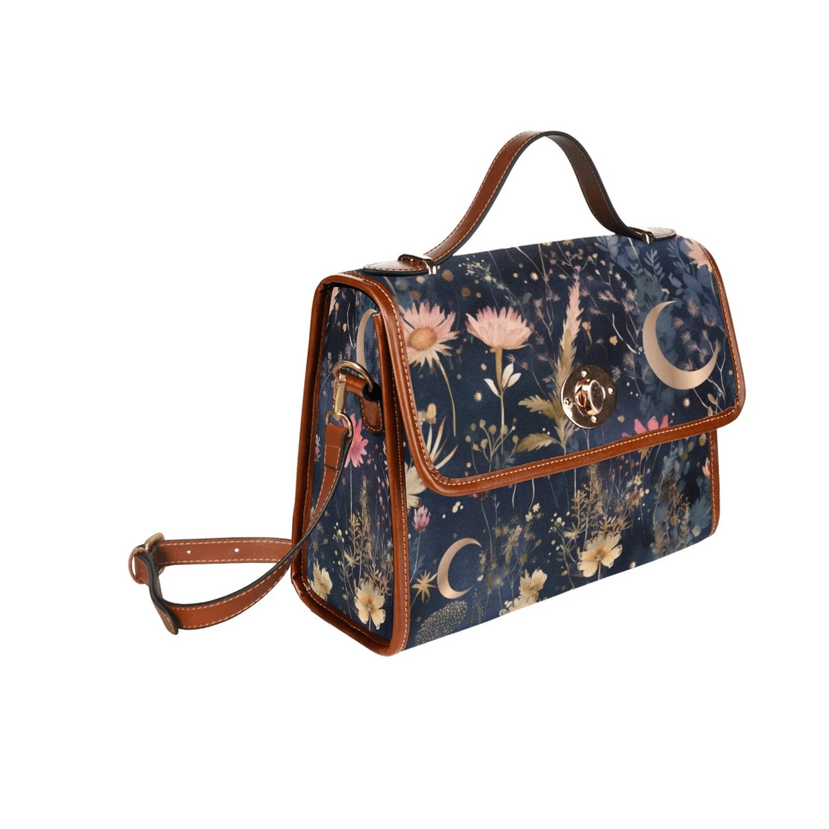 Wildflower Forest Moon Star Witchy Satchel Handbag For Boho Hippie