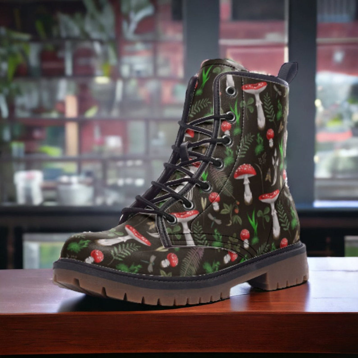 Hippie Art Zone - Amanita Mushrooms Combat Boots.