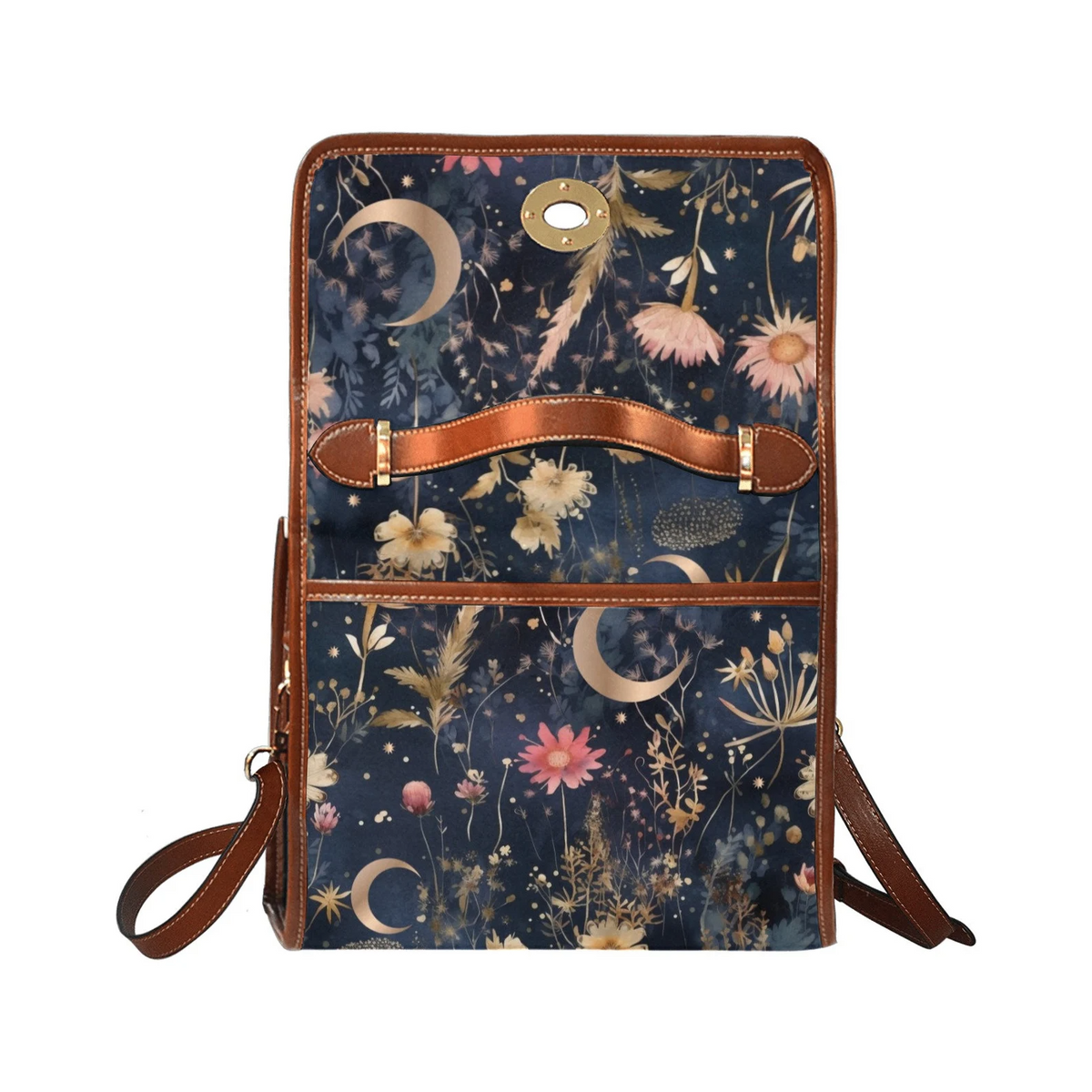 Wildflower Forest Moon Star Witchy Satchel Handbag For Boho Hippie