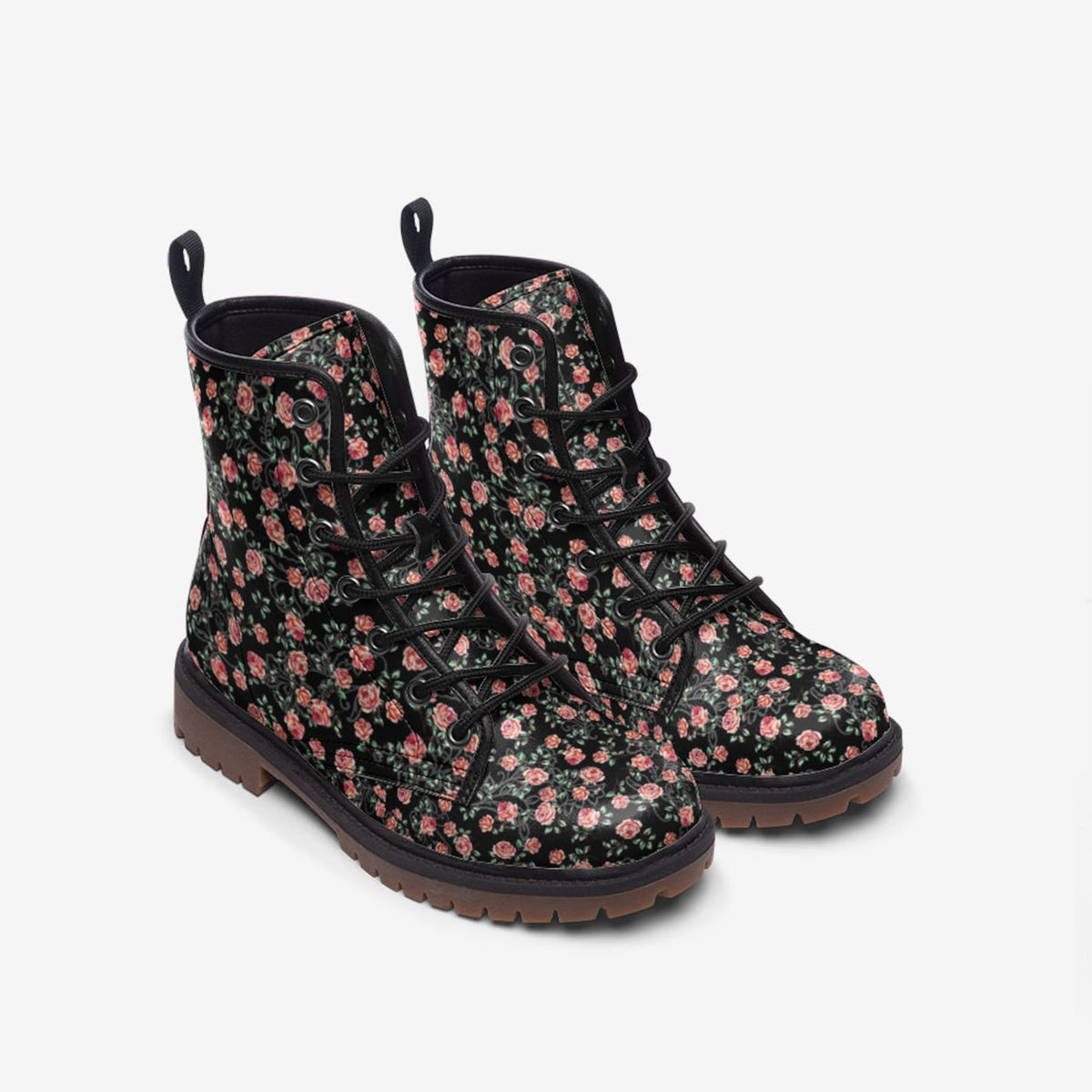 Hippie Art Zone - Cottage Ditsy Roses Vegan Combat Boots.