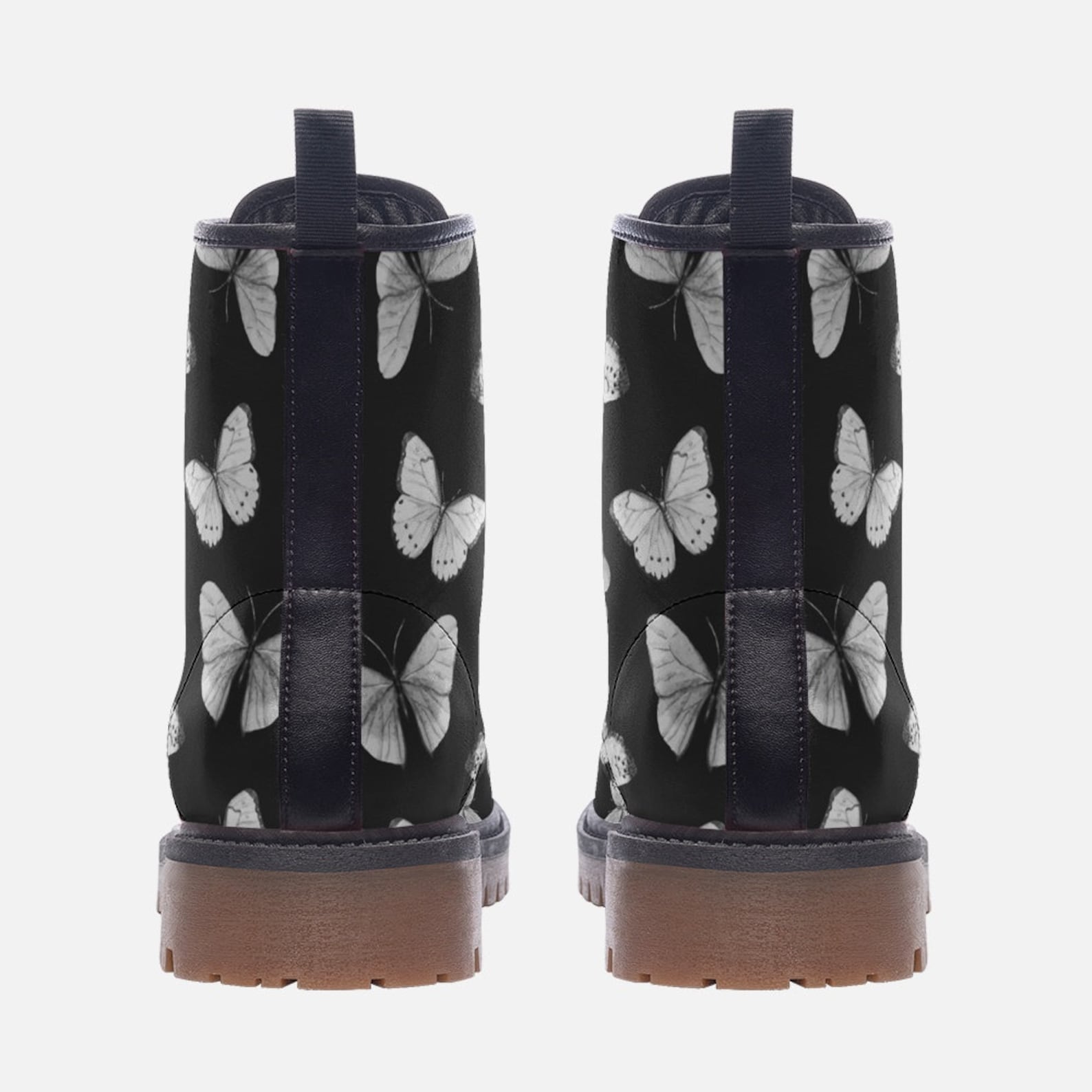 Hippie Art Zone - Black & White Butterflies Vegan Combat Boots.
