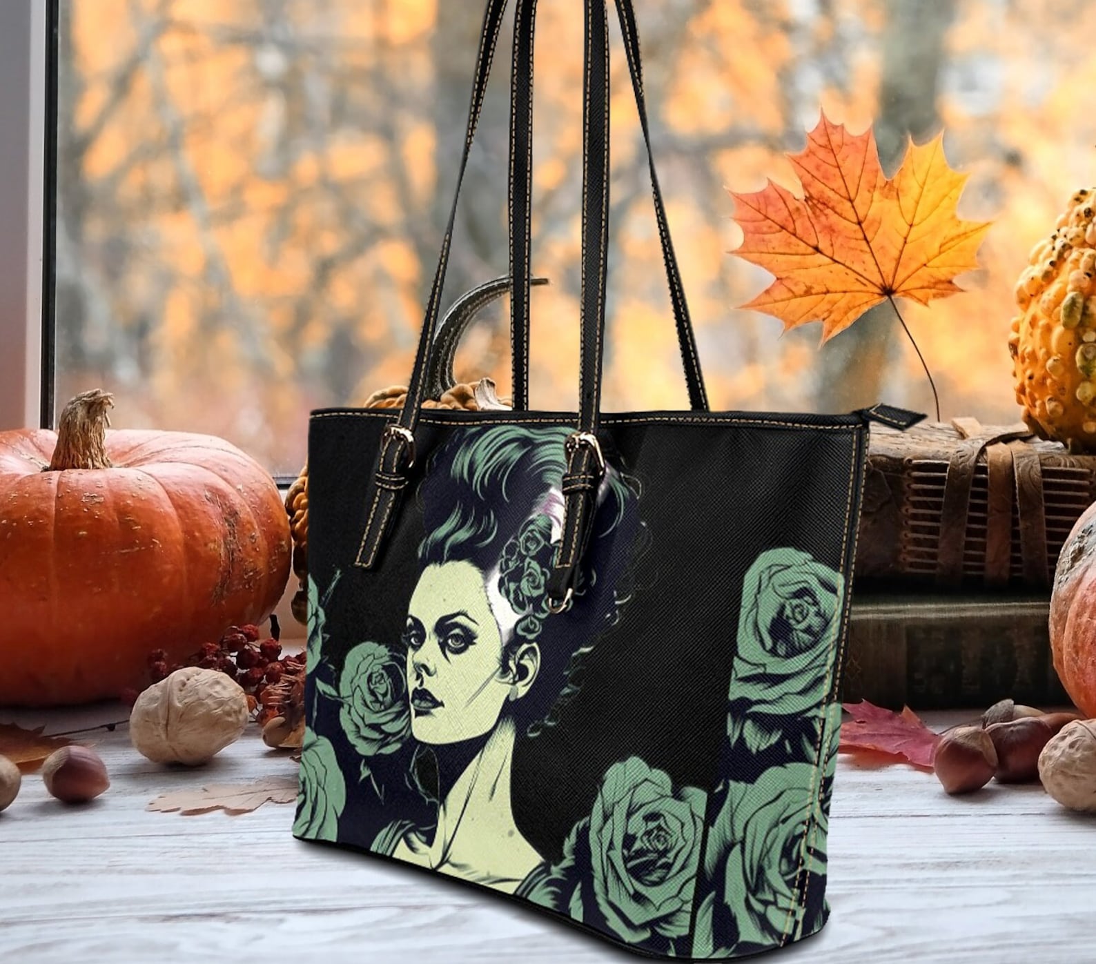 hippieartzone Bag -  Bride of Frankenstein Leather Horror Shoulder Bag.