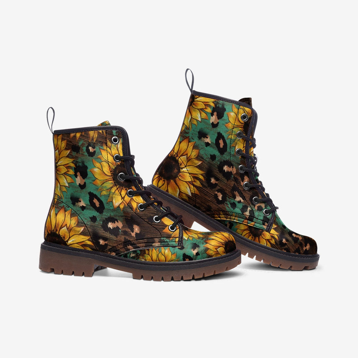 Hippie Art Zone - Sunflowers Casual Vegan Leather Lightweight Boots.