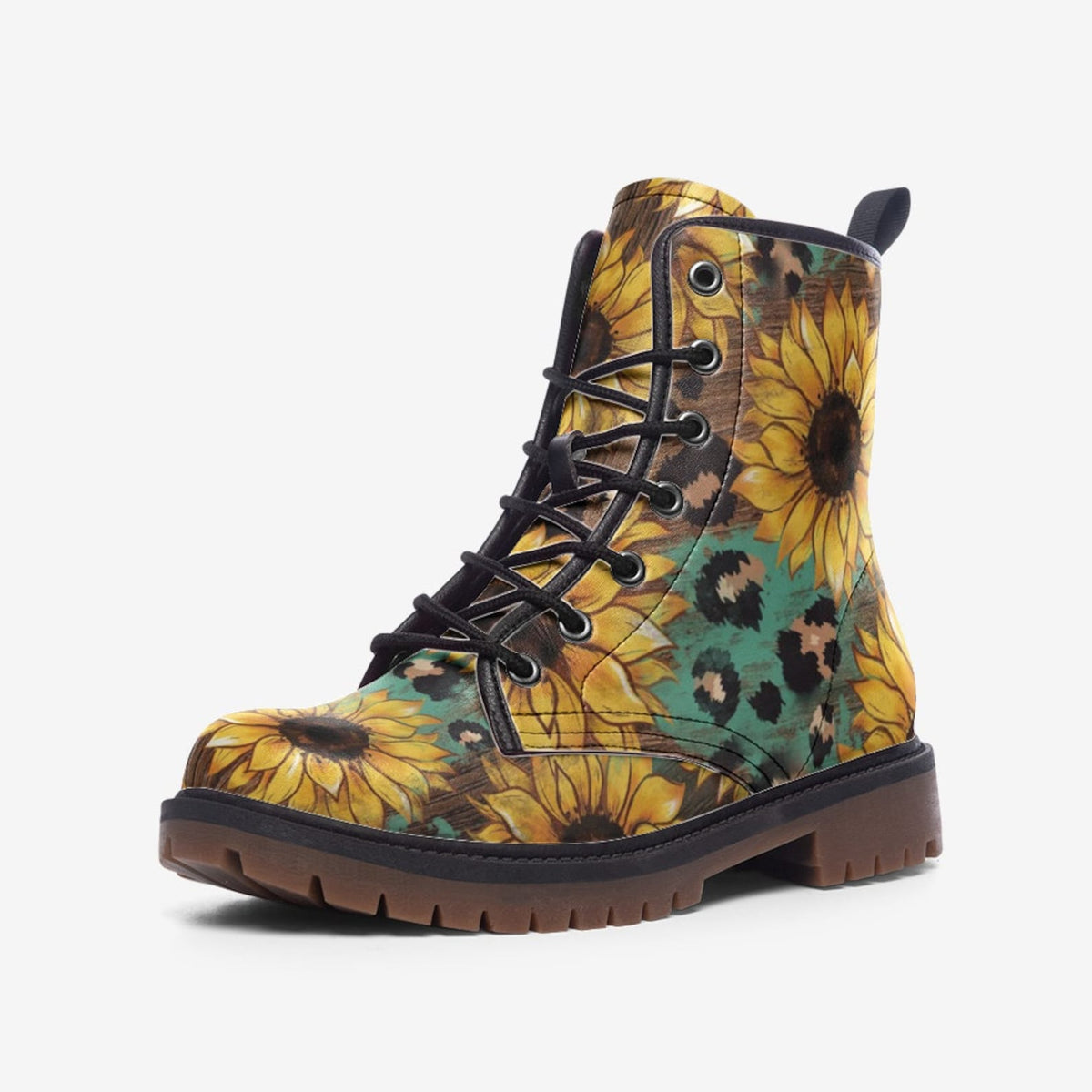 Hippie Art Zone - Sunflowers Casual Vegan Leather Lightweight Boots.