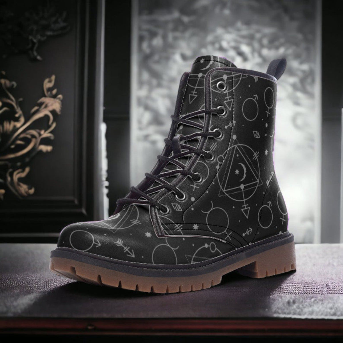 Hippie Art Zone - Mystical Occult Celestial Vegan Combat Boots.