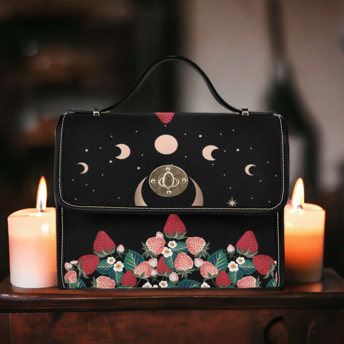 Women Strawberry Moon Retro Satchel Handbag For Boho Hippie