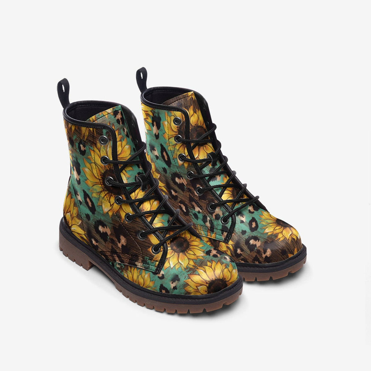 Hippie Art Zone - Sunflowers Casual Vegan Leather Lightweight Boots.