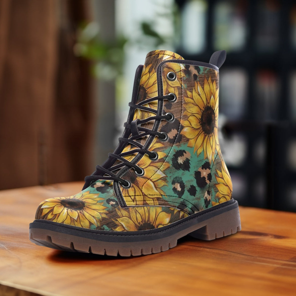 Hippie Art Zone - Sunflowers Casual Vegan Leather Lightweight Boots.