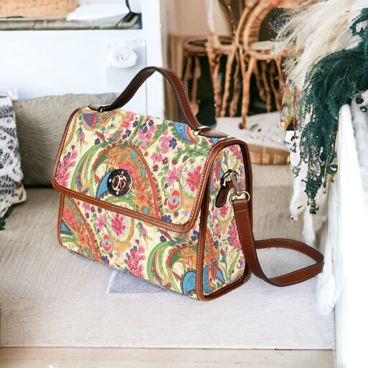 Vegan Leather Paisley Floral Boxy Witchy Satchel Handbag For Boho Hippie