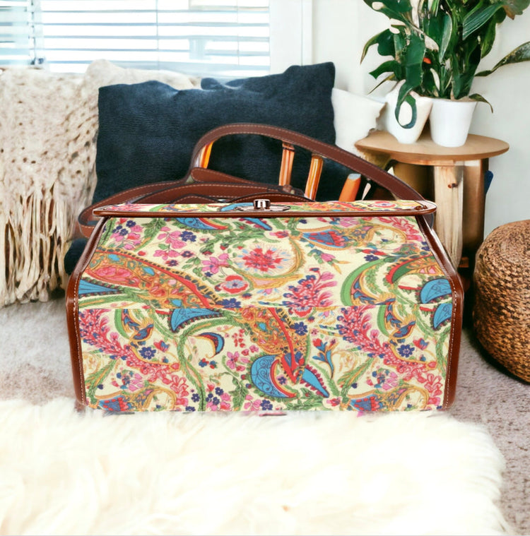 Vegan Leather Paisley Floral Boxy Witchy Satchel Handbag For Boho Hippie