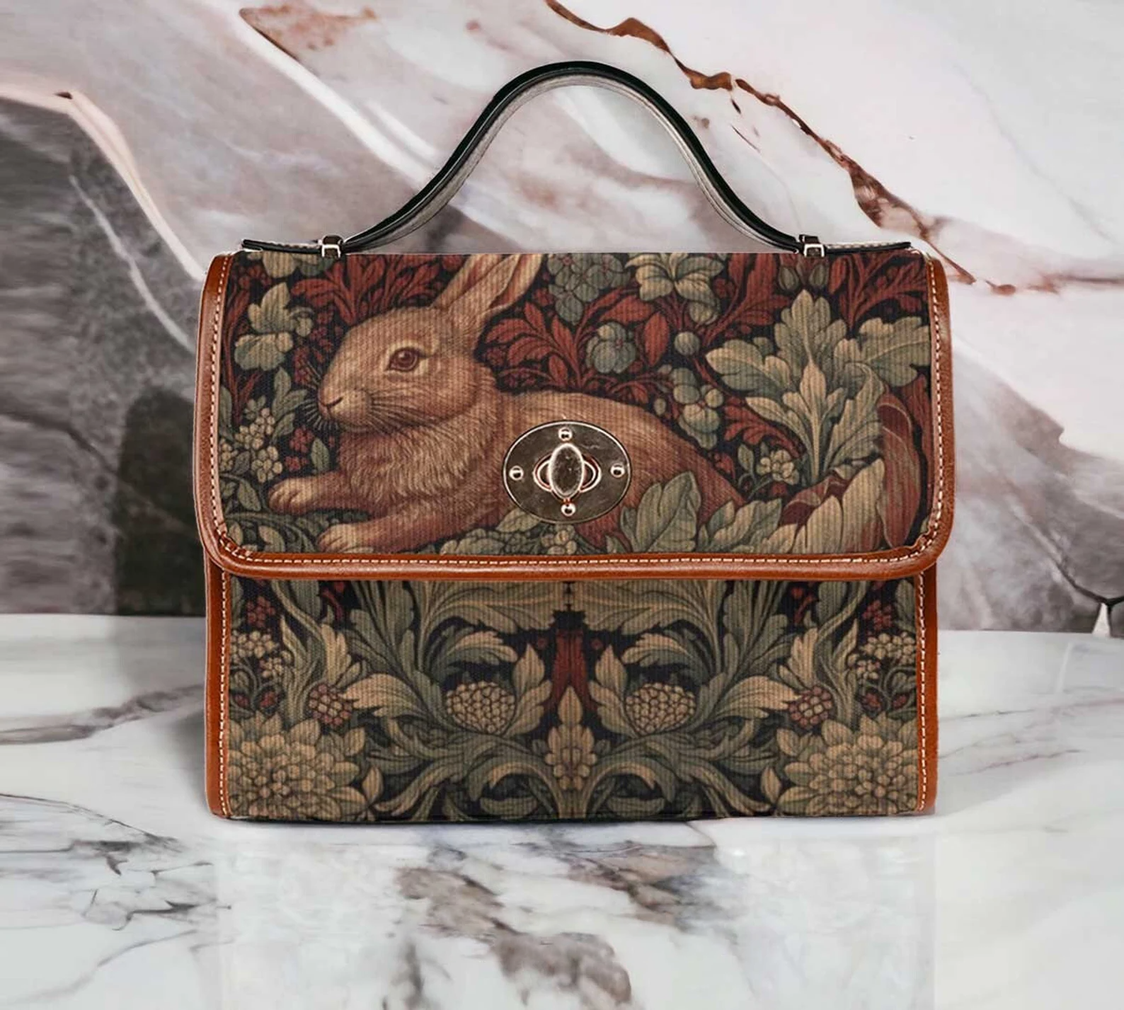 Retro Red Rabbit Canvas Satchel Handbag For Boho Hippie