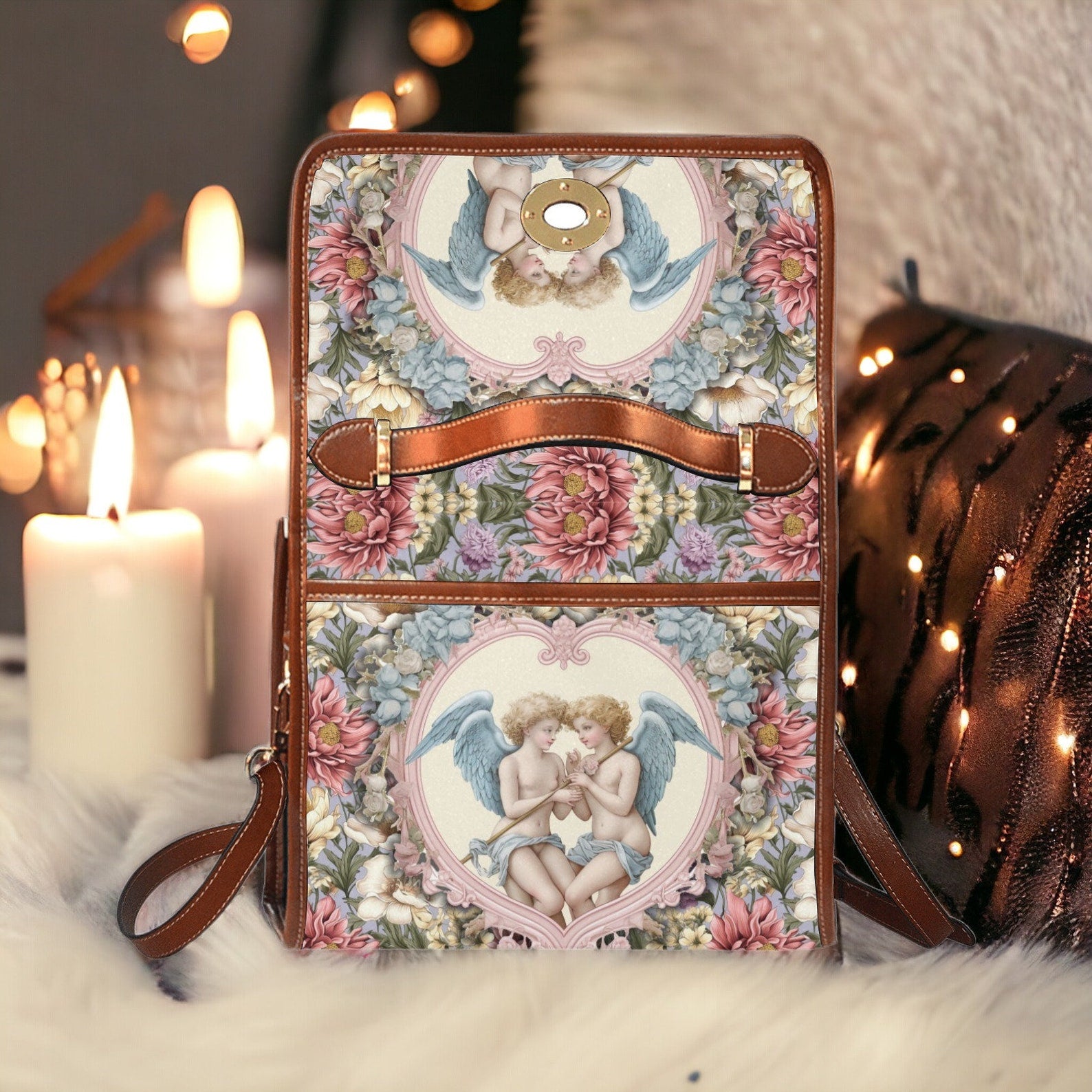 Pastel Romance Valentines Day Canvas Satchel Handbag For Boho Hippie